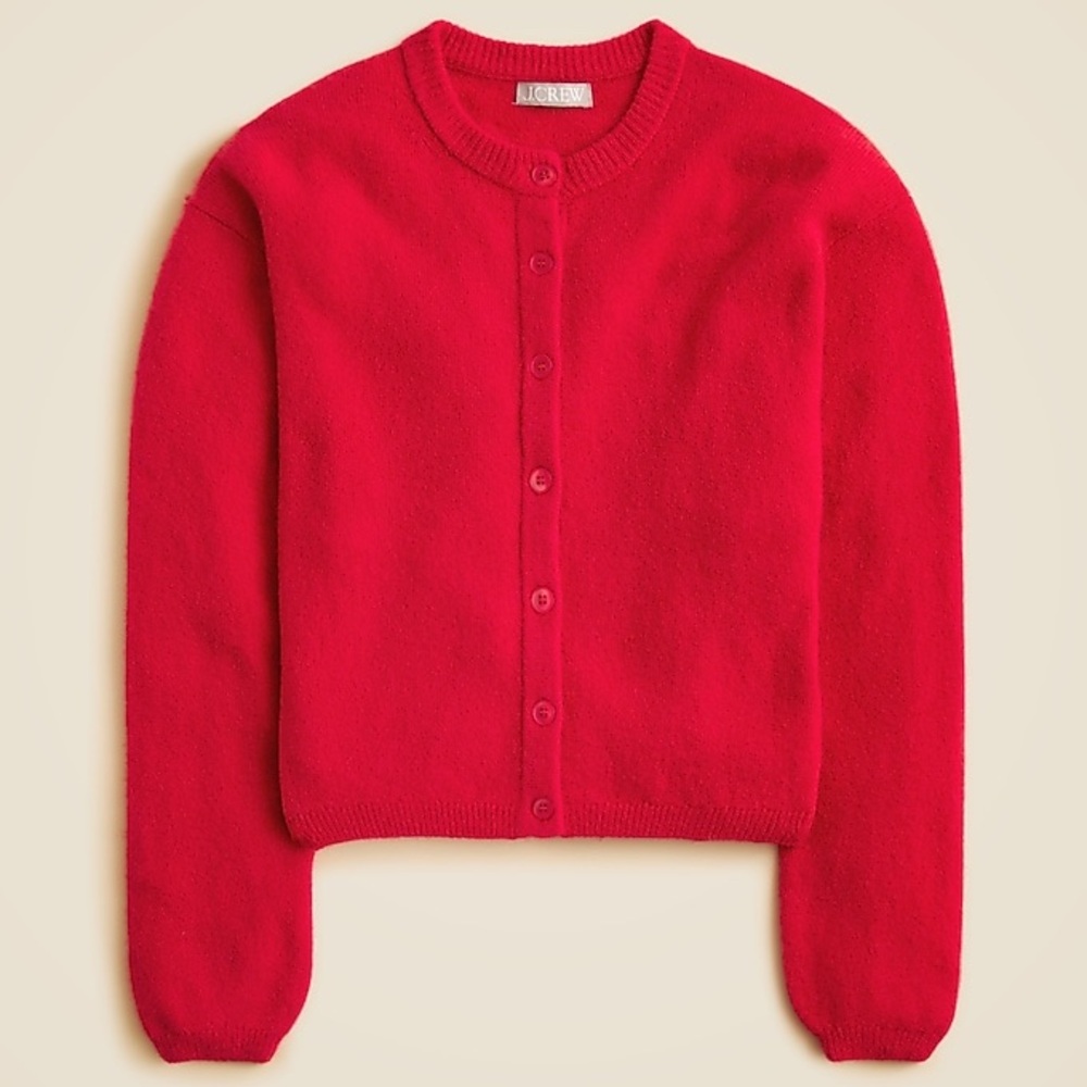 J crew cherry red Supersoft bubble-hem cardigan